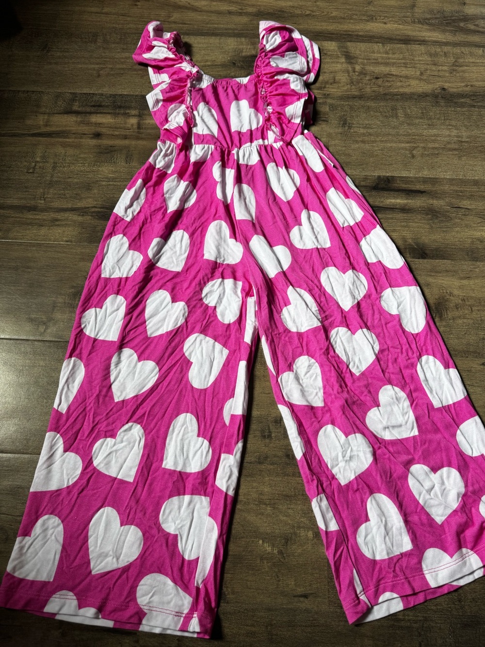 Bums & Roses 3T Hot Pink Hearts Flare Leg Romper Bamboo Retired Drop